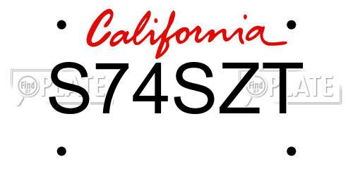 S74SZT California License Plate