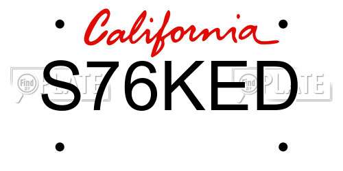 S76KED California License Plate