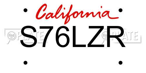 S76LZR California License Plate
