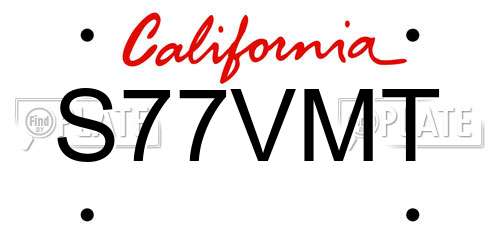 S77VMT California License Plate