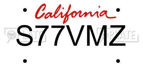 S77VMZ California License Plate