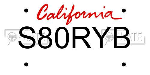 S80RYB California License Plate