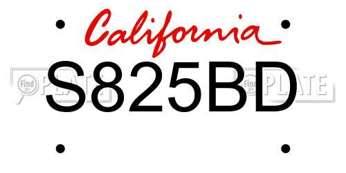 S825BD California License Plate