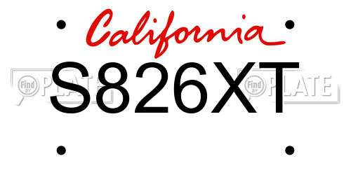 S826XT California License Plate