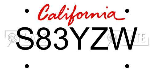 S83YZW California License Plate