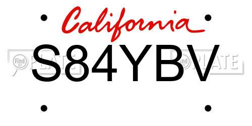 S84YBV California License Plate