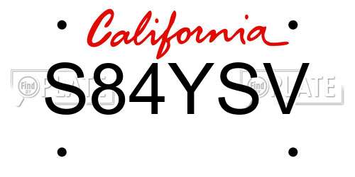 S84YSV California License Plate