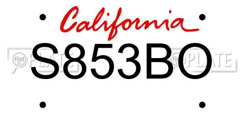 S853BO California License Plate