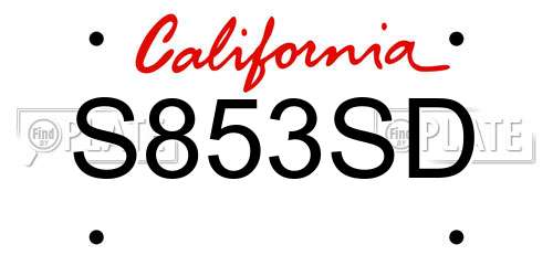 S853SD California License Plate