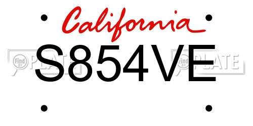 S854VE California License Plate