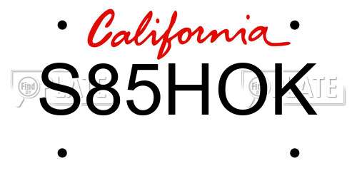 S85HOK California License Plate