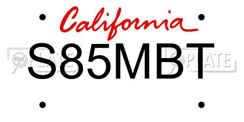 S85MBT California License Plate