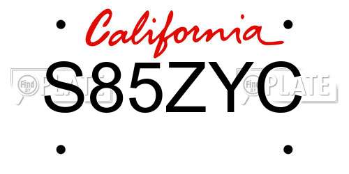 S85ZYC California License Plate