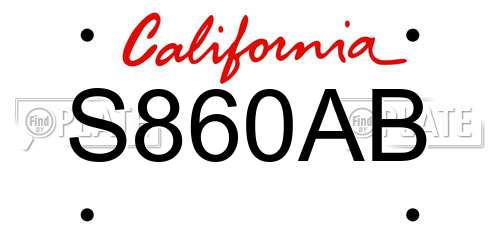 S860AB California License Plate
