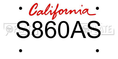 S860AS California License Plate