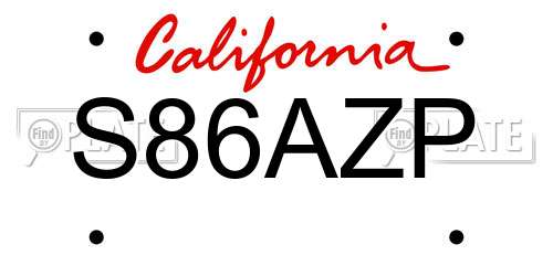 S86AZP California License Plate