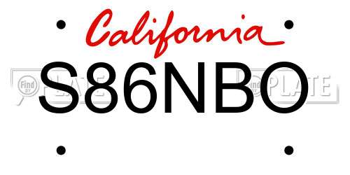 S86NBO California License Plate