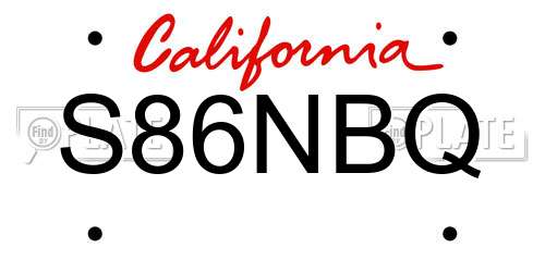 S86NBQ California License Plate