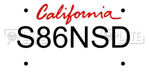 S86NSD California License Plate