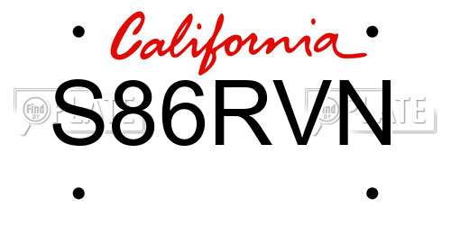 S86RVN California License Plate