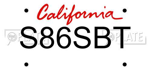S86SBT California License Plate