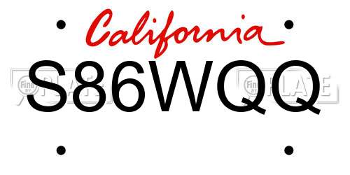 S86WQQ California License Plate