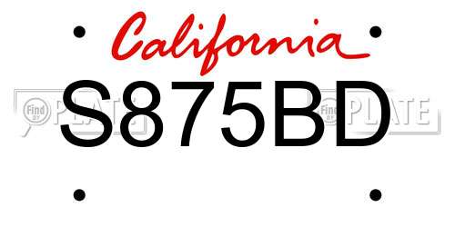 S875BD California License Plate