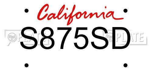 S875SD California License Plate