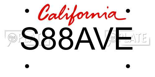 S88AVE California License Plate