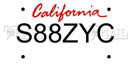 S88ZYC California License Plate