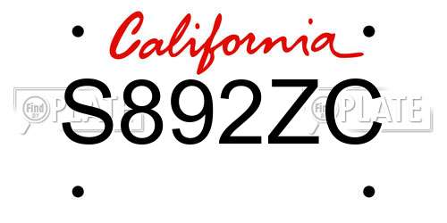 S892ZC California License Plate