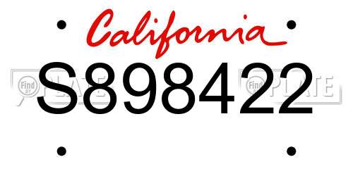 S898422 California License Plate