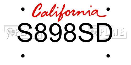 S898SD California License Plate