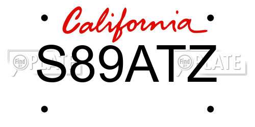 S89ATZ California License Plate