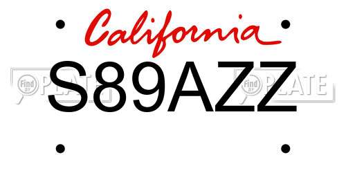 S89AZZ California License Plate