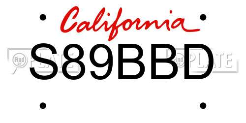 S89BBD California License Plate