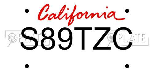 S89TZC California License Plate