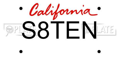 S8TEN California License Plate