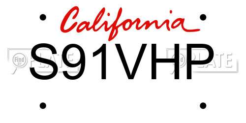S91VHP California License Plate