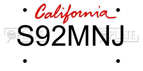 S92MNJ California License Plate