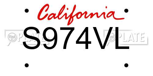S974VL California License Plate