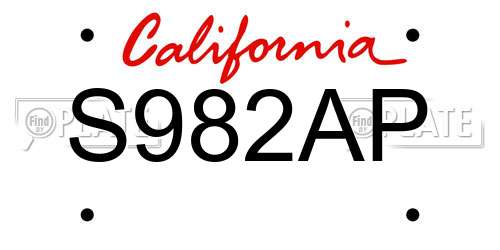 S982AP California License Plate