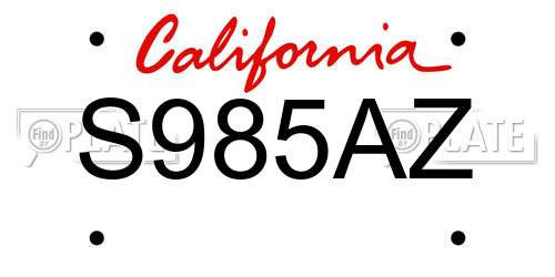 S985AZ California License Plate