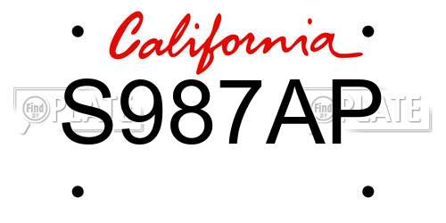 S987AP California License Plate