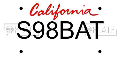 S98BAT California License Plate