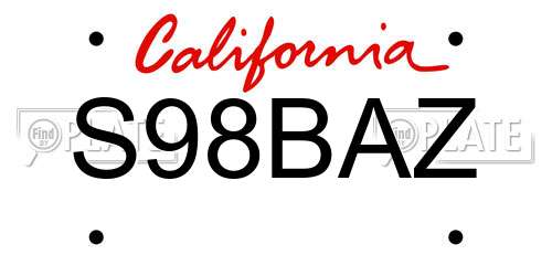 S98BAZ California License Plate