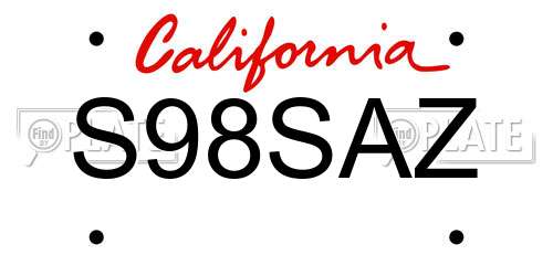 S98SAZ California License Plate
