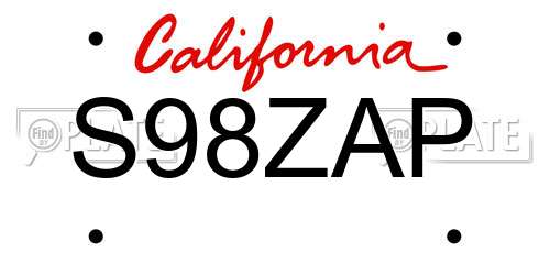 S98ZAP California License Plate