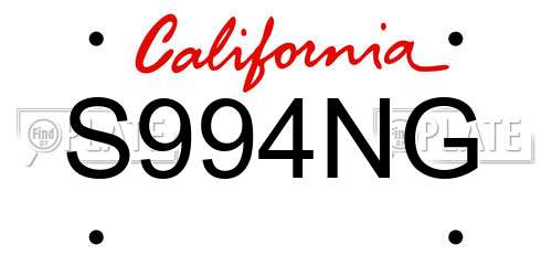 S994NG California License Plate