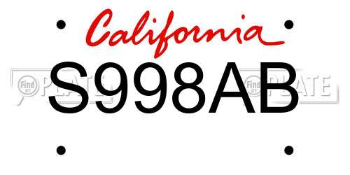 S998AB California License Plate